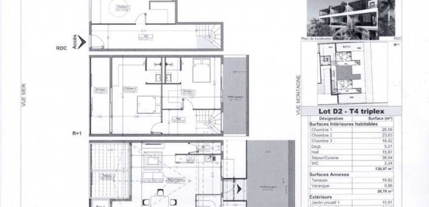 Tranquillité assurée: a vendre T4 triplex de 192.81m² à Saint-Gilles les Bains