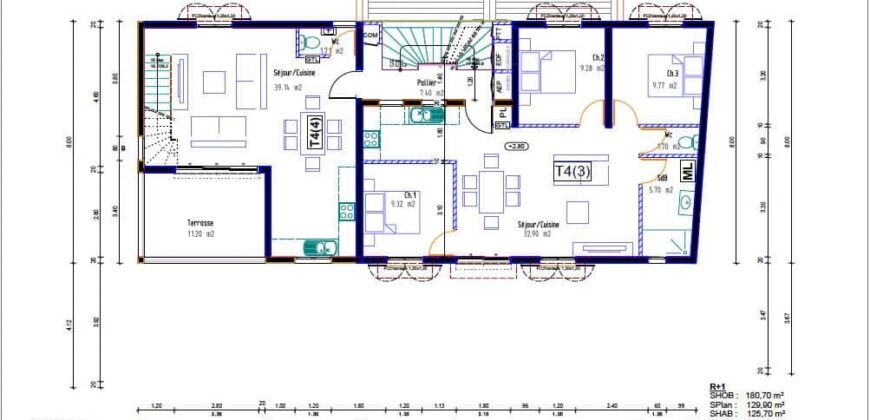 A vendre un immeuble neuf de 367 m2 composé de 5 appartements situé à Saint Louis