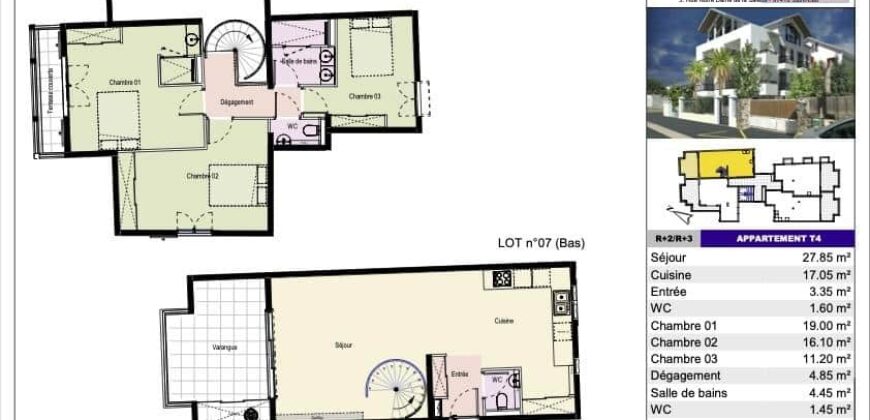 A vendre un grand duplex de 106.90m2 dans une résidence neuve à Saint Leu