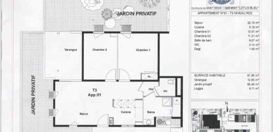 A vendre un appartement T3 de 62 m2 en rez-de-jardin dans les bas de Montgaillard