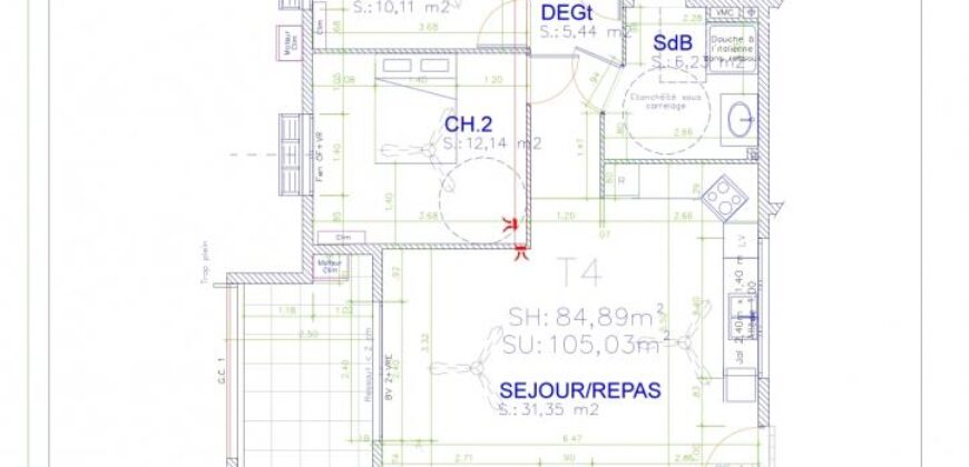 En vente appartement T4 de 103.39 m2 situé en plein centre-ville de Saint Denis