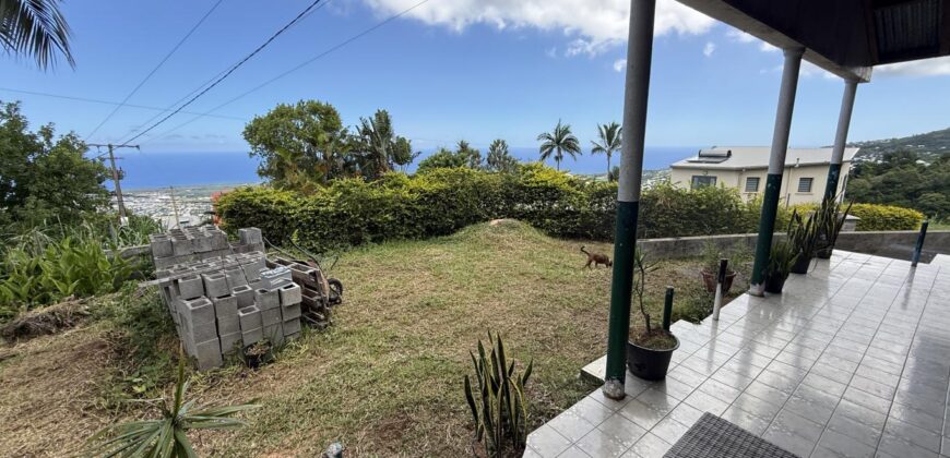 À vendre une grande maison divisée en deux logements (T3 et T5) sur un terrain de 913 m2 avec vue mer et montagne à Étang Salé