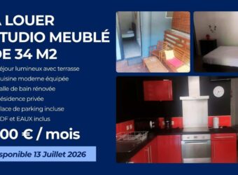 À louer studio meublé de 34 m2 situé au sein d’une résidence privée à Ligne Paradis Saint Pierre Réunion