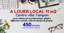 À louer un local professionnel ou commercial d’environ 11 m2 situé en centre-ville du Tampon Réunion