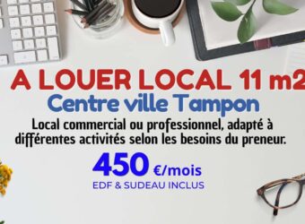 À louer un local professionnel ou commercial d’environ 11 m2 situé en centre-ville du Tampon Réunion