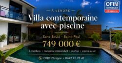 À vendre une villa contemporaine de 190 m2 avec piscine rooftop et bungalow indépendant située sur les hauteurs de Saint-Paul Réunion