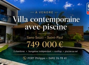 À vendre une villa contemporaine de 190 m2 avec piscine rooftop et bungalow indépendant située sur les hauteurs de Saint-Paul Réunion
