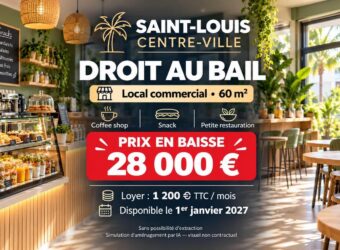Secteur Sud à vendre un droit de bail pour local commercial d’environ 60 m2 situé en plein centre-ville de Saint Louis Réunion